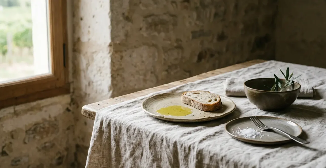 Table dressée avec des assiettes en céramique artisanale française aux formes organiques et émaux naturels
