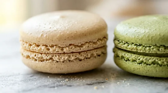 Macarons artisanaux avec une collerette parfaite et une surface lisse brillante, symboles de l'excellence en patisserie francaise