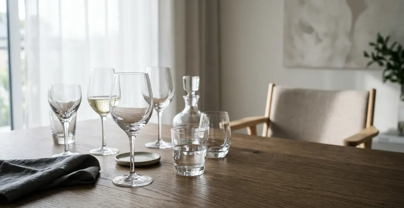 Service de table élégant avec verres en cristallin transparent sur une surface moderne