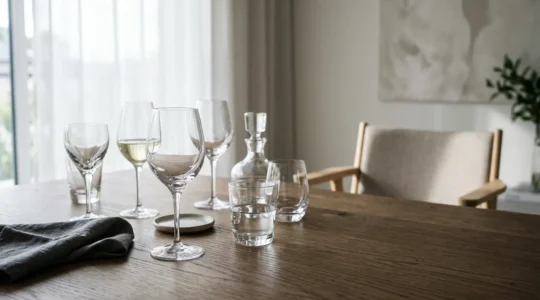 Service de table élégant avec verres en cristallin transparent sur une surface moderne