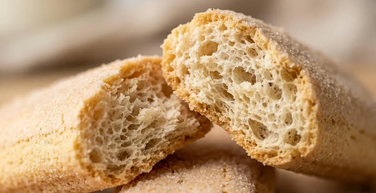Gros plan macro sur la texture poreuse d'un biscuit à la cuillère montrant sa structure alvéolée