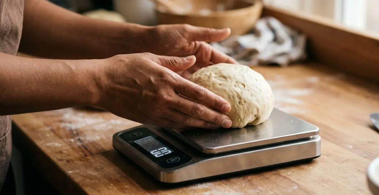 Balance de cuisine professionnelle pesant précisément un pâton de pâte à babka